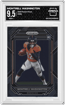 Montrell Washington from the 2022 Panini Prizm set graded by Arena Club and given an overall grade of 9.5.