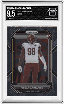 Phidarian Mathis from the 2022 Panini Prizm set graded by Arena Club and given an overall grade of 9.5.