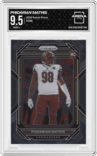 Phidarian Mathis from the 2022 Panini Prizm set graded by Arena Club and given an overall grade of 9.5.