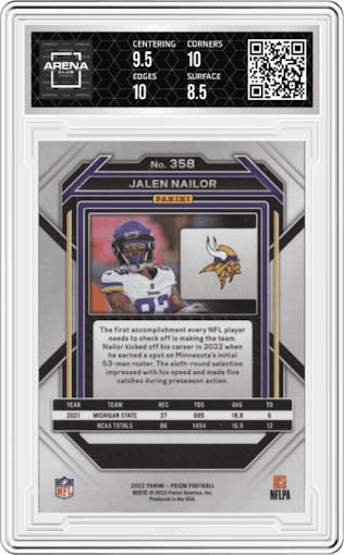 Jalen Nailor  from the 2022 Panini Prizm set graded by Arena Club and given an overall grade of 9.