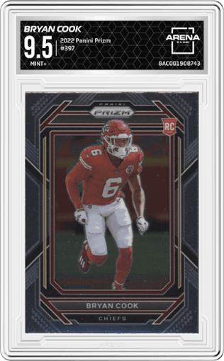 Bryan Cook from the 2022 Panini Prizm set graded by Arena Club and given an overall grade of 9.5.