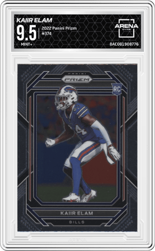 Kaiir Elam from the 2022 Panini Prizm set graded by Arena Club and given an overall grade of 9.5.