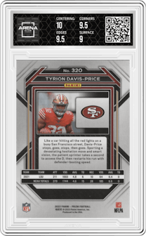 Tyrion Davis-Price from the 2022 Panini Prizm set graded by Arena Club and given an overall grade of 9.5.