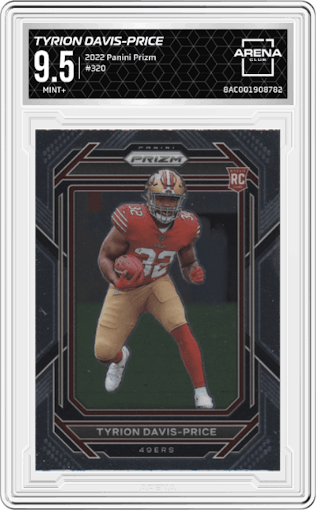 Tyrion Davis-Price from the 2022 Panini Prizm set graded by Arena Club and given an overall grade of 9.5.