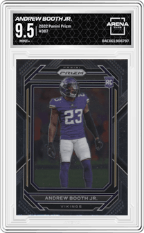 Andrew Booth Jr. from the 2022 Panini Prizm set graded by Arena Club and given an overall grade of 9.5.