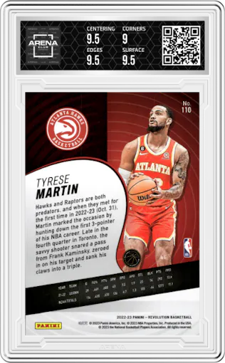 Tyrese Martin from the 2022-23 Panini Revolution  set graded by Arena Club and given an overall grade of 9.5.