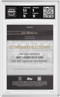 Joe Morgan from the 2022 Topps Gold Label set graded by Arena Club and given an overall grade of 9.5.