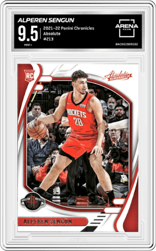 Alperen Sengun from the 2021-22 Panini Chronicles set graded by Arena Club and given an overall grade of 9.5.