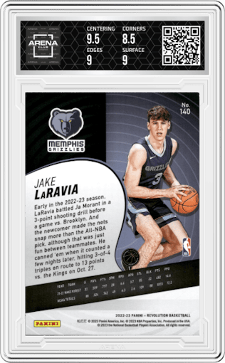 Jake LaRavia from the 2022-23 Panini Revolution  set graded by Arena Club and given an overall grade of 9.