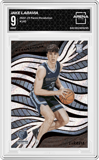 Jake LaRavia from the 2022-23 Panini Revolution  set graded by Arena Club and given an overall grade of 9.