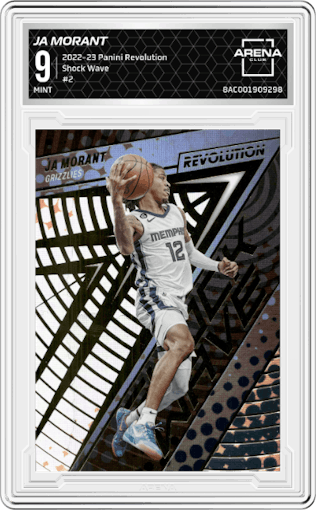 Ja Morant from the 2022-23 Panini Revolution  set graded by Arena Club and given an overall grade of 9.