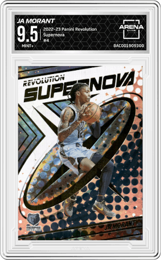 Ja Morant from the 2022-23 Panini Revolution  set graded by Arena Club and given an overall grade of 9.5.