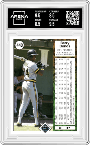 Barry Bonds from the 1989 Upper Deck set graded by Arena Club and given an overall grade of 9.