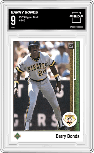 Barry Bonds from the 1989 Upper Deck set graded by Arena Club and given an overall grade of 9.
