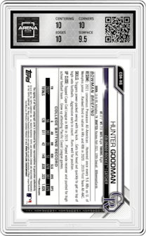 Hunter Goodman from the 2021 Bowman Draft set graded by Arena Club and given an overall grade of 10.