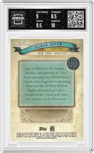Derek Jeter from the 2019 Topps Gypsy Queen set graded by Arena Club and given an overall grade of 9.