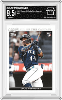 Julio Rodriguez from the 2022 Topps DJ Call of the Captain set graded by Arena Club and given an overall grade of 9.5.