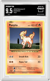 Ponyta from the 2016 Pokemon XY set graded by Arena Club and given an overall grade of 9.5.