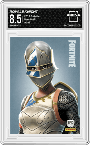 Royale Knight from the 2019 Fortnite  set graded by Arena Club and given an overall grade of 8.5.