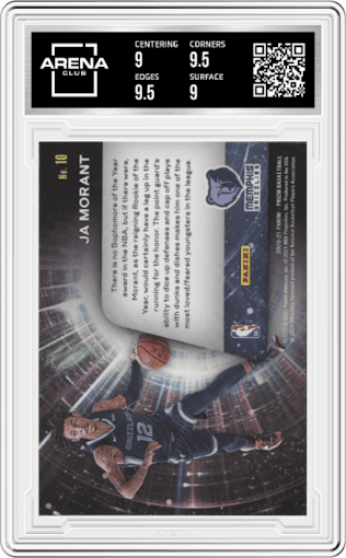 Ja Morant from the 2020-21 Panini Prizm set graded by Arena Club and given an overall grade of 9.5.