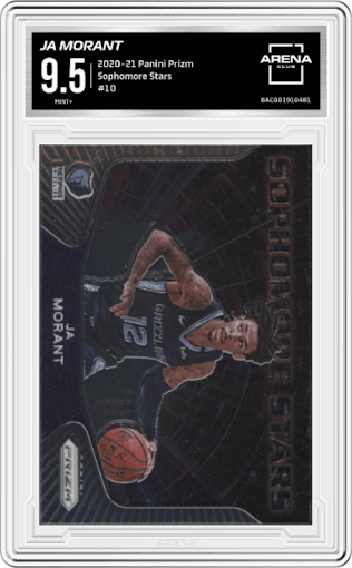 Ja Morant from the 2020-21 Panini Prizm set graded by Arena Club and given an overall grade of 9.5.