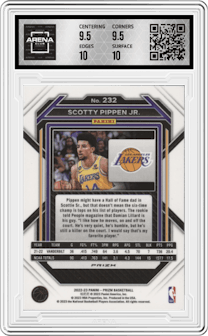Scotty Pippen Jr. from the 2022-23 Panini Prizm  set featuring a Silver Prizm parallel graded by Arena Club and given an overall grade of 10.
