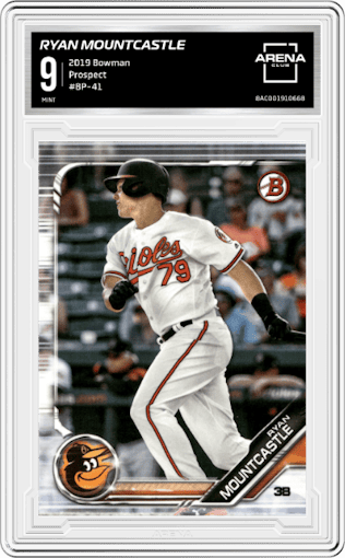 Ryan Mountcastle from the 2019 Bowman  set graded by Arena Club and given an overall grade of 9.