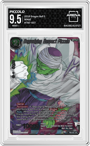 Begrudging Respect Piccolo from the 2018 Dragon Ball S set graded by Arena Club and given an overall grade of 9.5.
