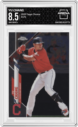 Yu Chang from the 2020 Topps Chrome set graded by Arena Club and given an overall grade of 8.5.