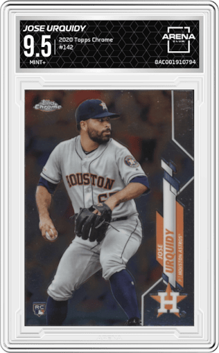 Jose Urquidy from the 2020 Topps Chrome set graded by Arena Club and given an overall grade of 9.5.