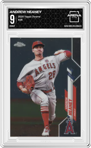 Andrew Heaney from the 2020 Topps Chrome set graded by Arena Club and given an overall grade of 9.