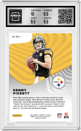 Kenny Pickett from the 2022 Panini Donruss set graded by Arena Club and given an overall grade of 10.