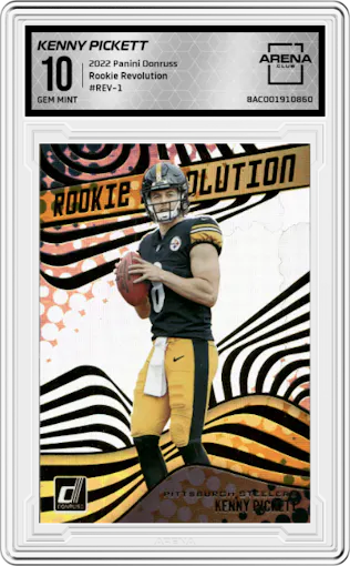 Kenny Pickett from the 2022 Panini Donruss set graded by Arena Club and given an overall grade of 10.