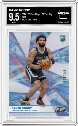 David Roddy from the 2022-23 Panini NBA Player of the Day set featuring a Holo parallel graded by Arena Club and given an overall grade of 9.5.