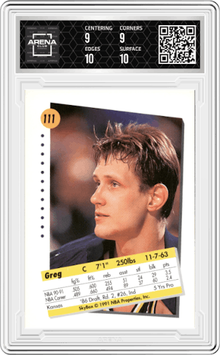 Greg Dreiling from the 1991-92 Skybox set graded by Arena Club and given an overall grade of 9.5.