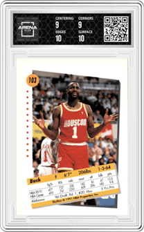 Buck Johnson from the 1991-92 Skybox set graded by Arena Club and given an overall grade of 9.5.
