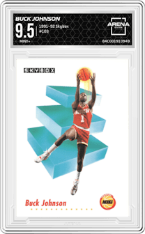 Buck Johnson from the 1991-92 Skybox set graded by Arena Club and given an overall grade of 9.5.