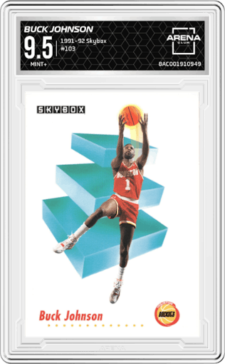 Buck Johnson from the 1991-92 Skybox set graded by Arena Club and given an overall grade of 9.5.