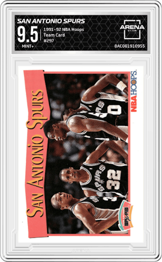 San Antonio Spurs from the 1991-92 NBA Hoops set graded by Arena Club and given an overall grade of 9.5.