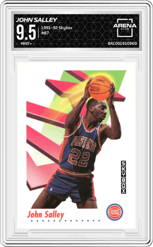 John Salley from the 1991-92 Skybox set graded by Arena Club and given an overall grade of 9.5.