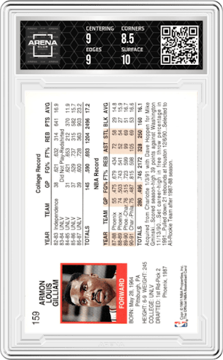 Armon Gilliam from the 1991-92 NBA Hoops set graded by Arena Club and given an overall grade of 9.
