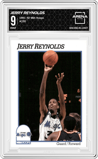 Jerry Reynolds from the 1991-92 NBA Hoops set graded by Arena Club and given an overall grade of 9.