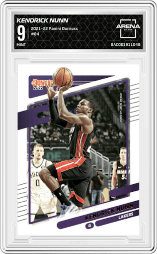Kendrick Nunn from the 2021-22 Panini Donruss set graded by Arena Club and given an overall grade of 9.
