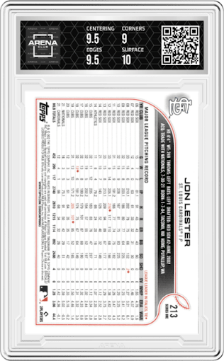 Jon Lester from the 2022 Topps   set graded by Arena Club and given an overall grade of 9.5.