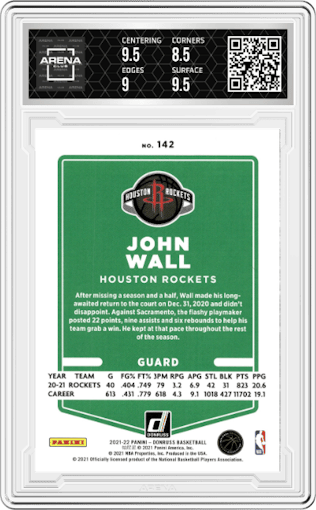 John Wall from the 2021-22 Panini Donruss set graded by Arena Club and given an overall grade of 9.