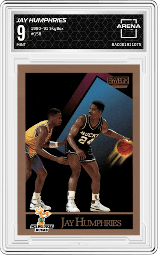 Jay Humphries from the 1990-91 SkyBox  set graded by Arena Club and given an overall grade of 9.