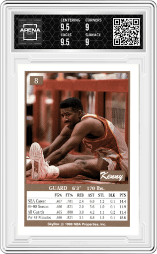 Kenny Smith from the 1990-91 SkyBox  set graded by Arena Club and given an overall grade of 9.5.