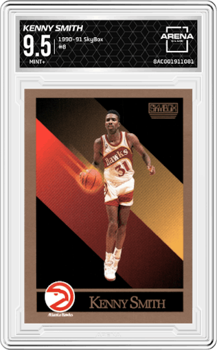 Kenny Smith from the 1990-91 SkyBox  set graded by Arena Club and given an overall grade of 9.5.
