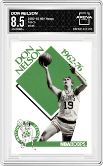 Don Nelson from the 1990-91 NBA Hoops set graded by Arena Club and given an overall grade of 8.5.