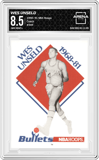 Wes Unseld from the 1990-91 NBA Hoops set graded by Arena Club and given an overall grade of 8.5.